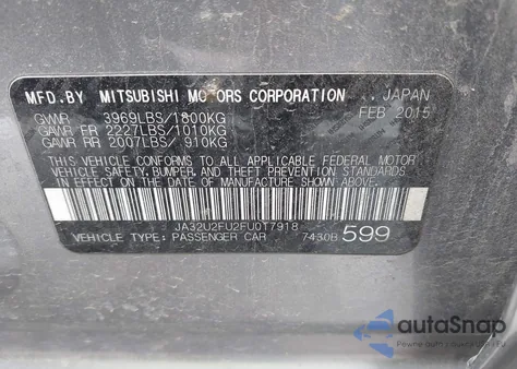 2015 Mitsubishi Lancer Es z USA, uszkodzony, nr VIN JA32U2FU2FU017918